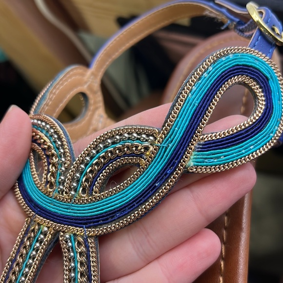 CL By Laundry Nida Sandals Thongs Shoes Peacock Braided Blue Gold Womens 7.5 - Picture 15 of 15